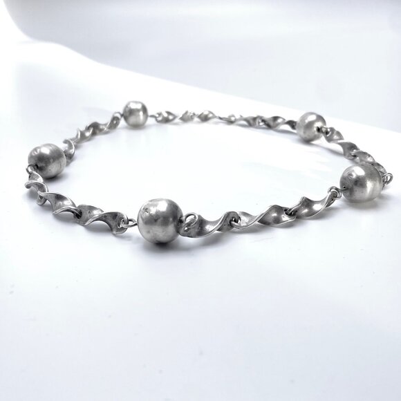 Vintage 50s Mexican Sterling Silver Necklace — Twisted Chain & Spheres EUC - Picture 5 of 8